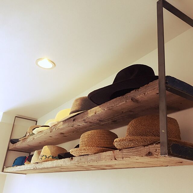 My Shelf,帽子ディスプレイ,DIY,アイアン,足場板,鉄脚,インダストリアル,アイアンシェルフ,古材,古材×アイアン GBの部屋