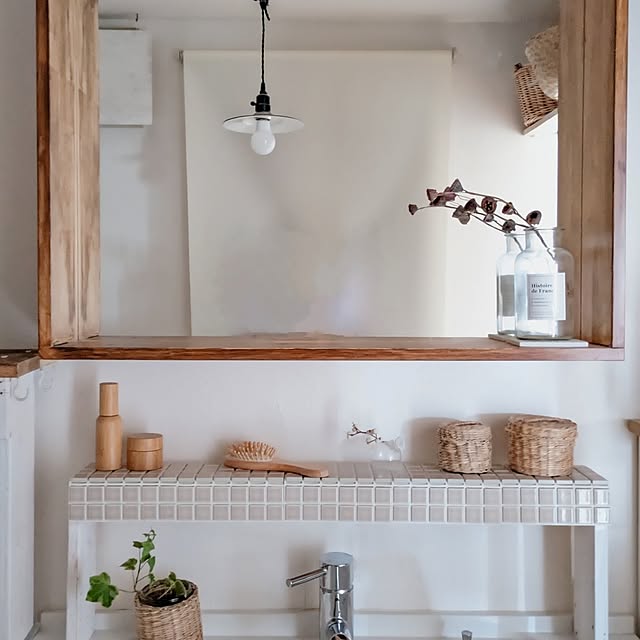 Bathroom,タイルインテリア,DIY,ナチュラルインテリア,インスタやってます♡,インスタに詳しく載せてます。,ありがとうございます(⋆ᵕᴗᵕ⋆).+*,ナチュラルほっこり目指してます♡,楽天ルームに載せてます sunnyの部屋