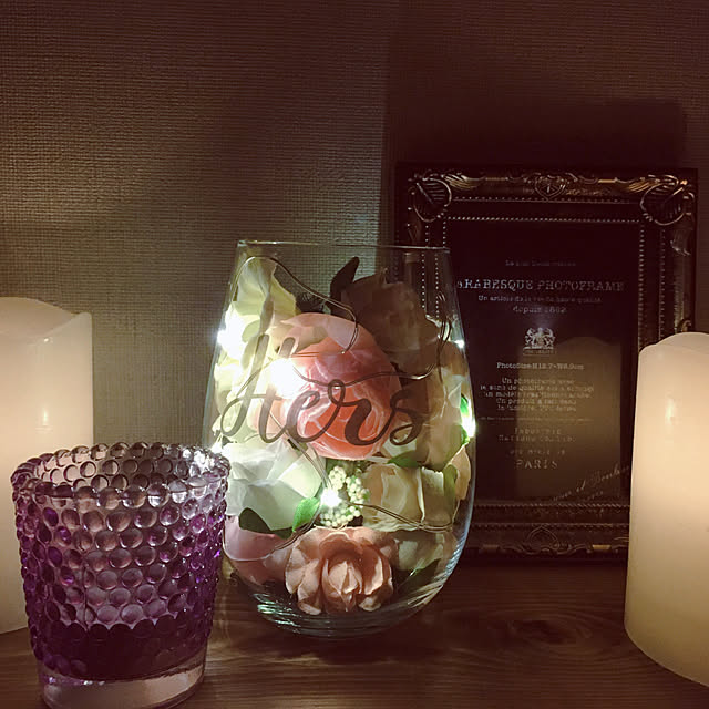 ダイソー造花,ダイソーグラス,ダイソー,LEDイルミネーションライト,キャンドル,Bedroom Romeの部屋