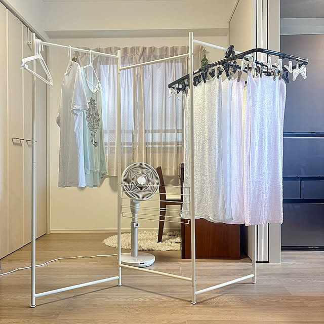 Overview,扇風機,コンパクト3連物干し,エカンズ,わが家の室内干し,ふたり暮らし,マンション暮らし,YAMAZEN扇風機,デイリー掲載ありがとうございます up0524の部屋