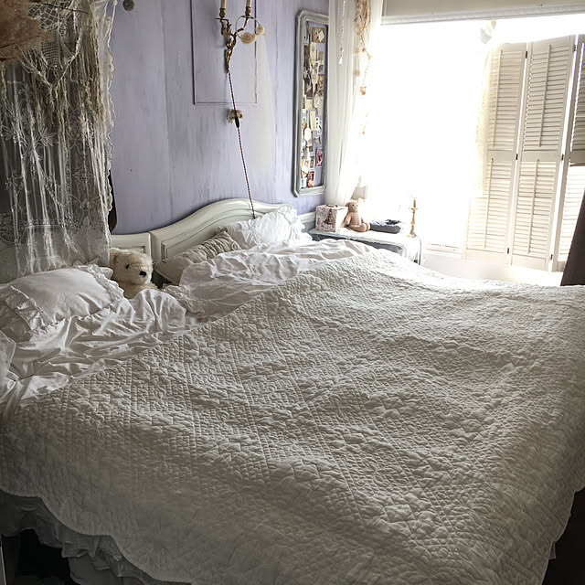 Bedroom,French,アンティーク,ブログで紹介してます！,ベルメゾン,ブログやってます♡,antique,フレンチシック,アンティークレース,ラブザリネンのマルチカバー,shabbby chic,Shabby Chic,vintage,ブログやってます♪,セルフリフォーム,ラブザリネン,DIY Rinrinfrenchの部屋