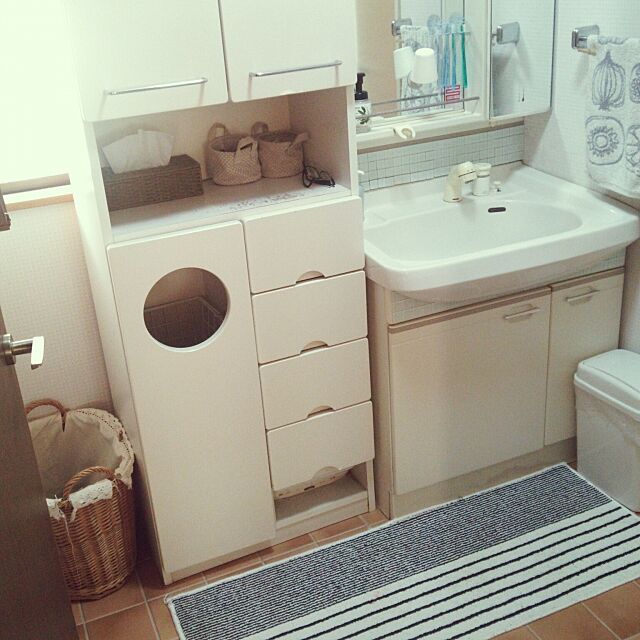 Bathroom,DIY,ニトリのキッチンマット,洗面所DIY,珪藻土塗りたい♪,タイルも貼りたい♪。 WAKKOの部屋