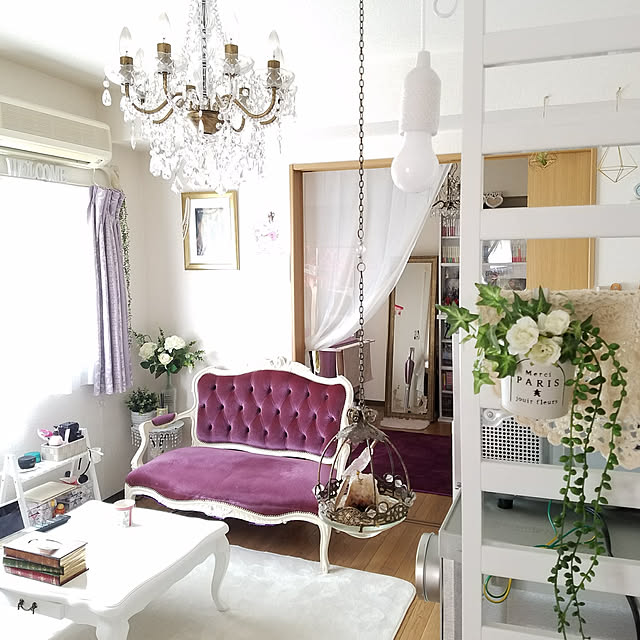 Lounge,100均大好き♡,フェイクグリーン,ロココ調ソファ,ホワイト大好き shiikaの部屋