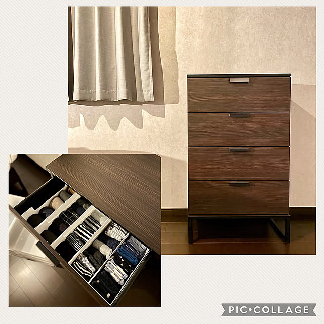インナー収納,靴下収納,ファイルボックスハーフ,Daiso,仕切り,引き出し収納,チェスト,TRYSIL,IKEA,買ってよかった,2人暮らし,IG⇨yasuyo66,Bedroom,ハンカチ収納,収納,100均 yasuyo66の部屋