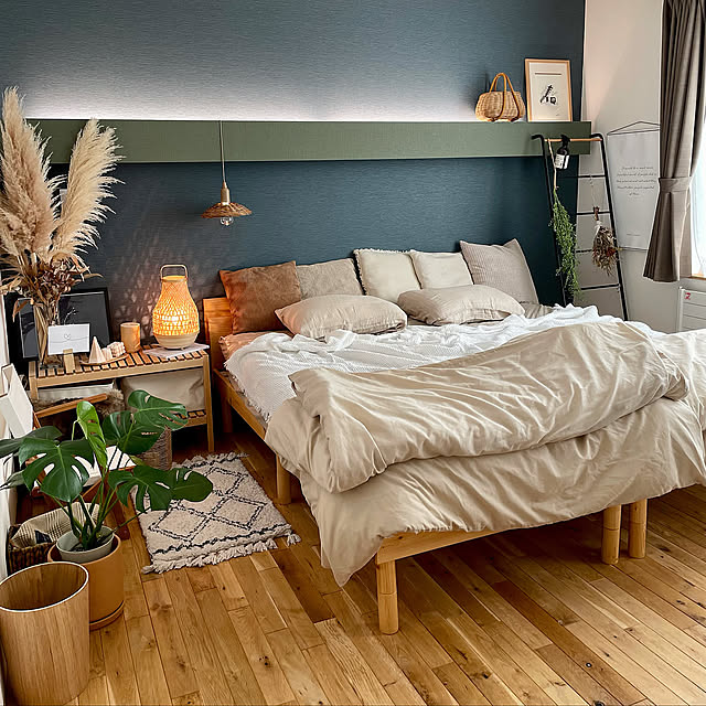 インテリア,ベッドルーム,ベッド,無印良品,北欧,照明,観葉植物,ナチュラル,ナチュラルヴィンテージ,雑貨,ドライフラワー,ニトリ,Bedroom ritsuko_ieの部屋