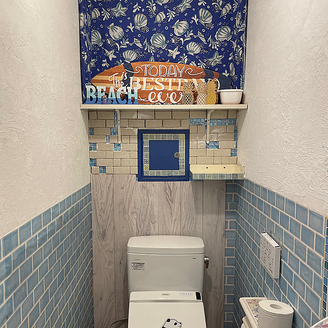 腰壁DIY,海を感じる,カリフォルニアスタイル,貼れる木,mt CASA,漆喰壁DIY,腰壁,Bathroom unyako22の部屋