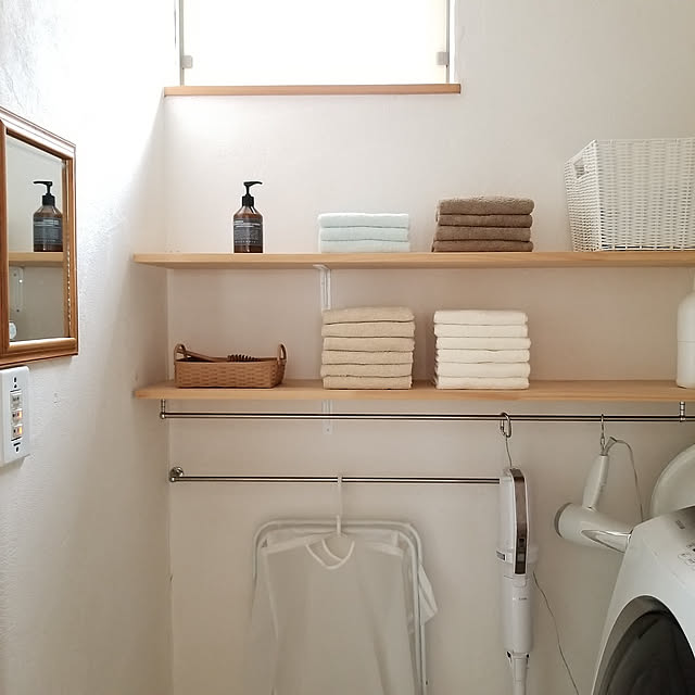 Bathroom,RC九州支部,ベルメゾンのタオル,ベルメゾン,タオル収納,IKEA,アイリスオーヤマの掃除機,棚DIＹ olivierの部屋