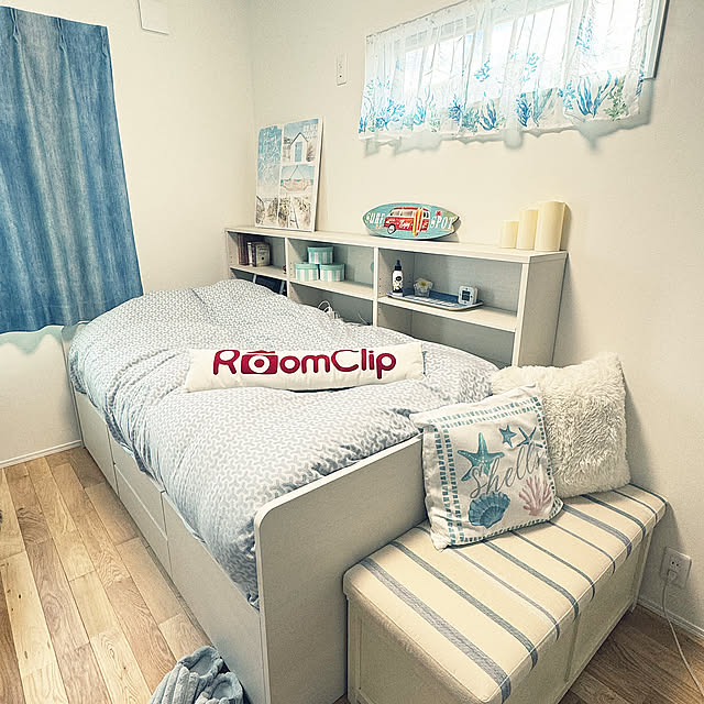 Bedroom,セリア,ニトリ♡,ダイソー♡,RCの皆さまに感謝♡,なかなかコメント出来なくてごめんなさい。,フォロワー様に感謝です !,新築一戸建て,エースホーム,コメントお気遣いなく♡,テキトー健康オタク,スーパー銭湯ファン,みて頂きありがとうございます( ◡̈),ブルーが好き♡,デニム柄,yottiさんのオリジナルRCクッション,IKEA,関家具ベンチスツール bm.aoiの部屋