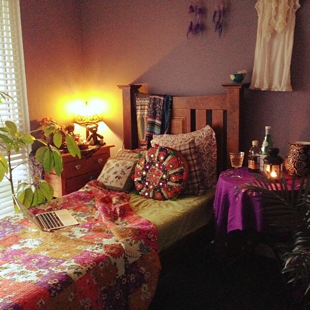 Bedroom,カラフル,アジアン雑貨,ライト,民族 ,木の家具,ボヘミアン Spiceの部屋