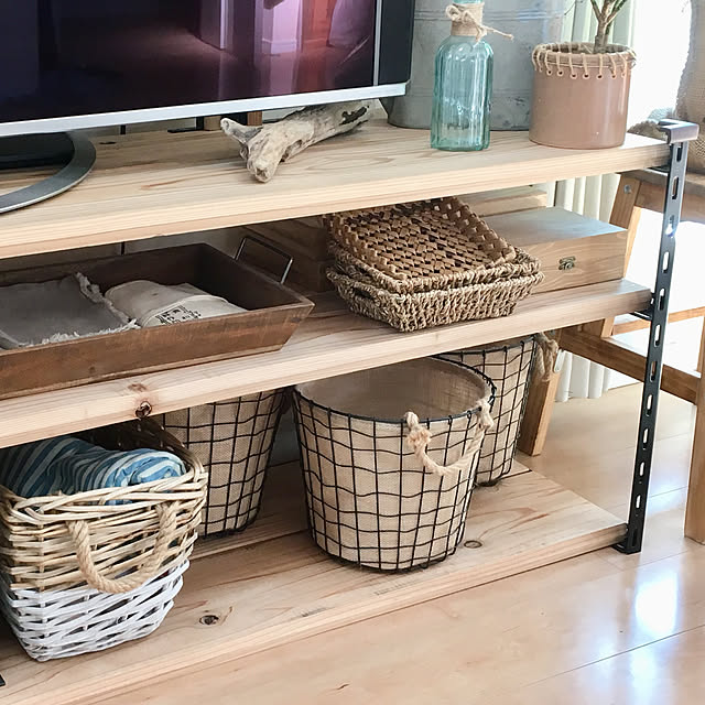 かご収納,テレビ台,カントリー,アンティーク,収納,ナチュラル,インテリア,雑貨,DIY,観葉植物,My Shelf rina_annの部屋