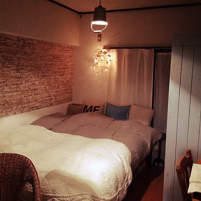 Bedroom,壁紙屋本舗,板壁DIY,RC九州支部,しゃれとんしゃあ会,連投失礼します★,可愛いものも好き,ニトリのリネン布団カバー,改造します♪ neigeの部屋