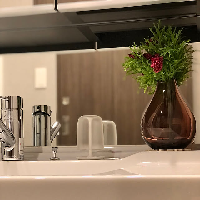Bathroom,コップスタンドセット,洗面所コップ,洗面所,マーナ,ルームクリップショッピングで購入,洗面所グッズ,サンオーリク,IKEAの花瓶　フラワーベース,フェイクグリーン up0524の部屋
