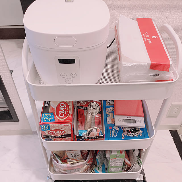 RoomClipショッピング,炊飯器,ドライフード,ウエットフード,にゃんこのご飯,3段ワゴン,猫ちゃんと暮らす,にゃんこと二人暮らし♡,猫好きさんと繋がりたい,ペットと暮らす家,ねこが好き,猫大好き,猫との生活,ねこと暮らす,Kitchen nyankonogebokuの部屋