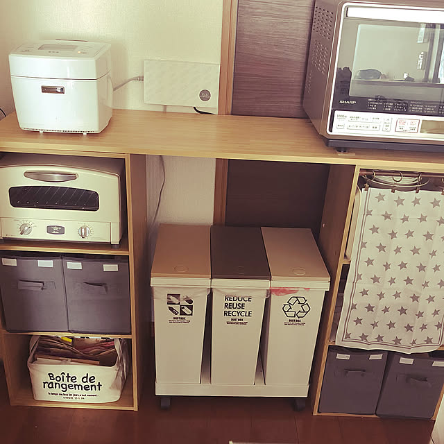 賃貸だけど諦めない,DIY,ニトリ,ダイソー,ナチュラル,カラーボックス,Kitchen,コンセント隠し,トースター,炊飯器,レンジ台,キッチンカウンター asakiの部屋