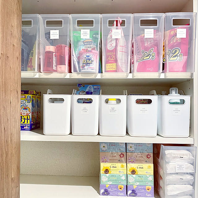 消耗品収納,ファイルボックス,100均,在庫管理しやすい,コンディショナーはまだある…,おつかいできない夫,脱衣所収納棚,ストック収納,ハンドル付きソフトライナーケース,セリア,ラベルシール　耐水,100均アイテムで収納,収納,My Shelf sasaeriの部屋