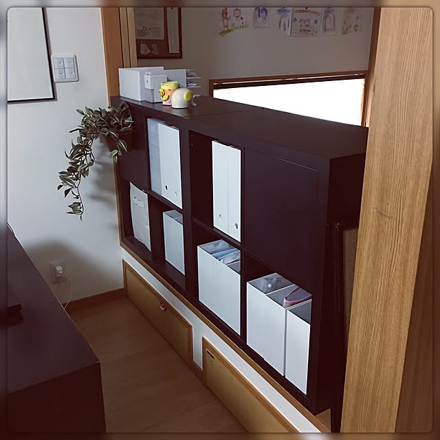 My Shelf,模様替え,収納,無印良品 収納,無印良品,シンデレラフィット,IKEA,植物のある暮らし,ポスターのある部屋,学用品 収納,子供と暮らす家,おもちゃ収納,子供の作品収納,フェイクグリーン,シンプル,モノトーン,スッキリ Hana.の部屋