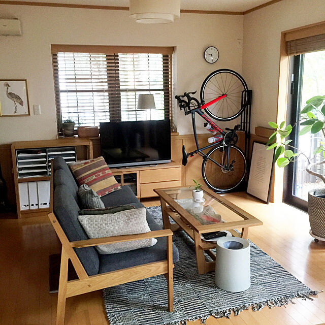 Lounge,自転車,karf,無印良品,無印テレビボード,オーク材ユニットシェルフ kamiの部屋