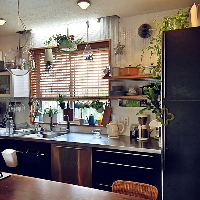 Kitchen,ウォルナット,ステンレス,IKEA,木製ブラインド NORiの部屋