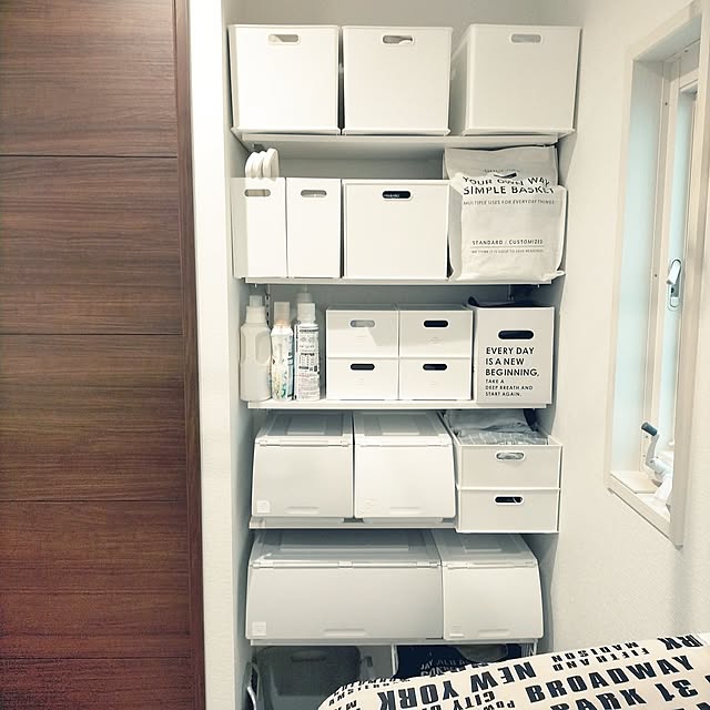 Bathroom,洗濯機まわり,白＆グレー,清潔感,ニトリ,色を統一,ランドリースペース＆洗面所,スッキリ収納,インボックス SACHIの部屋