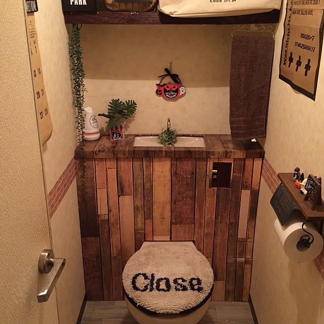 Bathroom,リメイクシート,タンクレス風,トイレ,100均,すのこ,DIY mako145の部屋