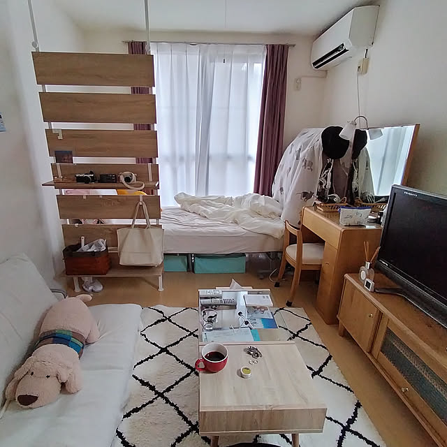 Overview,一人暮らし,北欧,ニトリ,1K6畳,ゾーニング,パーテーション,ナチュラル pontaの部屋