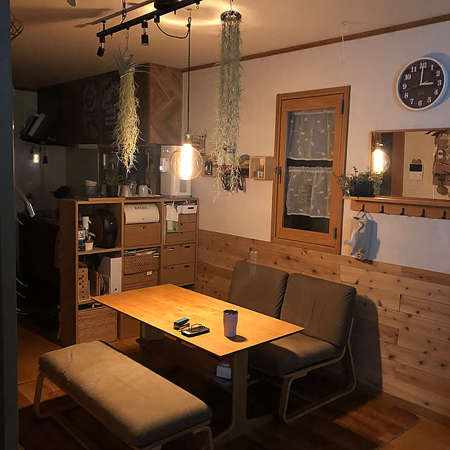 Lounge,スパニッシュモス,リラックス空間,チランジア,観葉植物のある暮らし,ウスネオイデス,ダクトレール,ダイニングスペース,エジソンバルブ,ルームクリップショッピング,ライフイズ CoffeeHouseの部屋