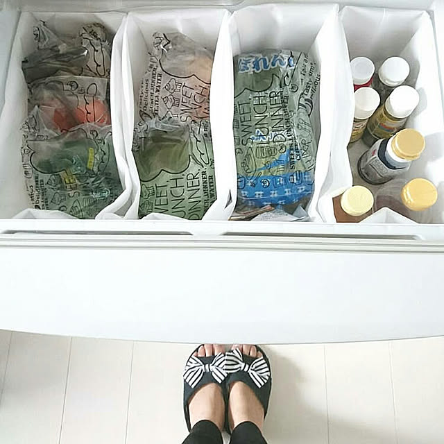 Kitchen,モノトーン,モノトーンインテリア,ホワイトインテリア,冷蔵庫,冷蔵庫収納,野菜室,無印良品,不織布ケース,調味料収納 mimi24の部屋