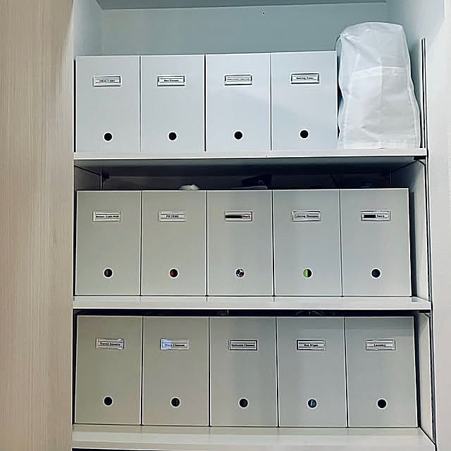 My Shelf,パントリー整理,パントリー収納,パントリー,ネームプレート,mon･o･tone,mon・o・tone,P-touch ラベルプリンター,P-touch cube,ファイルボックス・ワイド,ファイルボックス収納,無印良品 oliverの部屋