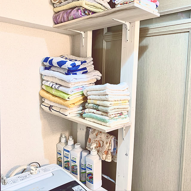 洗剤置き場,タオル収納,賃貸アパート,整理整頓,賃貸DIY,子供のいる暮らし,賃貸でも可愛く♡,生活感をなくしたい,ラブリコ,DIY,Bathroom Sakuraの部屋