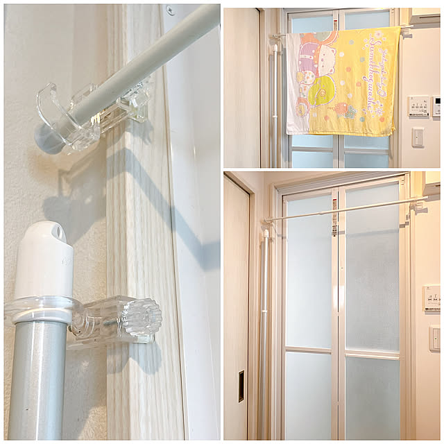 Bathroom,物干し竿置き場,物干し竿収納,物干し竿,鴨居フック,かもいリングフック,かもいフック,セリア,脱衣所,新生活 chanduの部屋