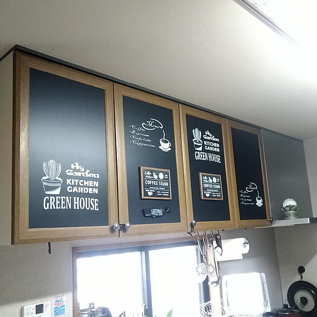Kitchen,カフェ風インテリア,キッチン扉リメイク,100均,黒板シート nippopoの部屋