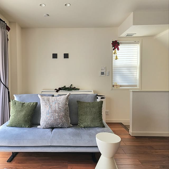 Lounge,買ってよかったもの,リーンロゼ プラド,アイアン脚,フラットソファ,買い換えました,ソファー,デザイン家具,ニチベイ 調光ロールスクリーン,クリスマスディスプレイ,ポインセチア 造花,ミニマル 75の部屋