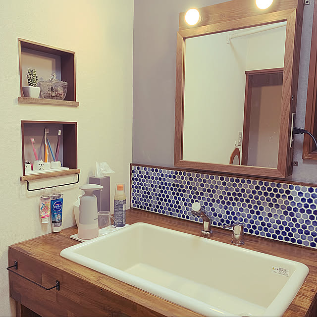 ニトリ,造作洗面台,ニッチDIY,タイル貼り,病院用シンク,DIY,ハンドメイド,Bathroom,壁ペイントDIY pipishiの部屋