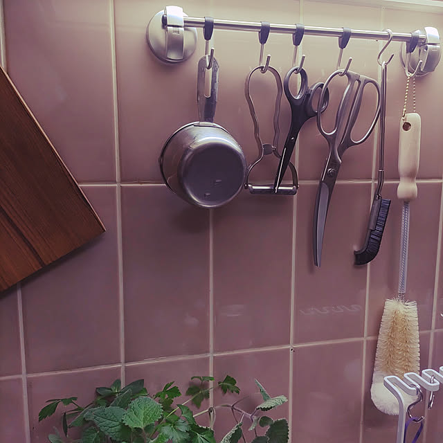 Kitchen,RoomClipショッピング,吊り下げ収納,ステンレスバー,壁掛け,5連ツールフック nyankonecoの部屋