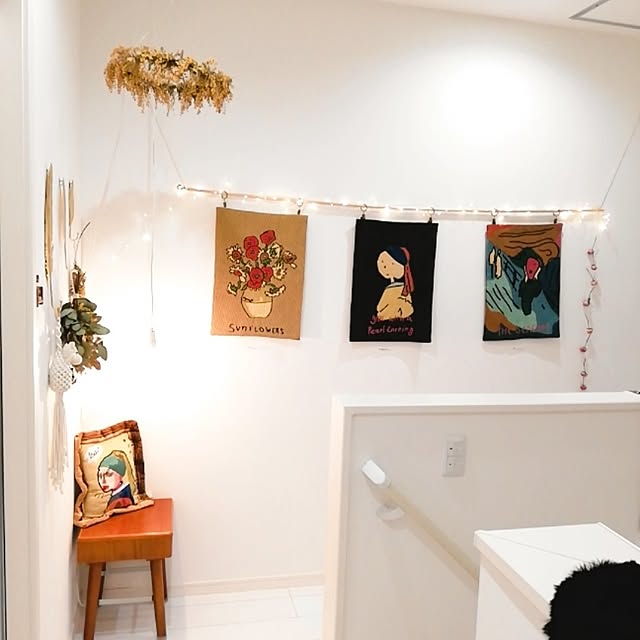 Entrance,アートのある暮らし,ギャラリー,なんちゃってタペストリー,２階廊下,ちょこっと笑える,インテリアを楽しむ,暮らしを楽しむ,季節を楽しむ,ドライフラワーのある暮らし,灯りを楽しむ,ほっこりかわいい,ごちゃ混ぜｲﾝﾃﾘｱの会,イベント投稿なのでコメントお気遣いなく♡ fumitanの部屋