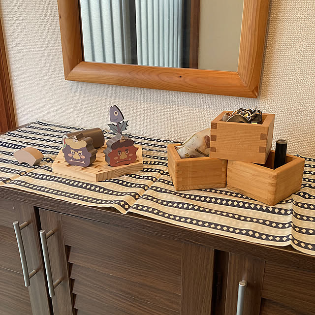 Entrance,玄関インテリア,てぬぐい,3coins♡,3COINS,スリーコインズ雑貨,スリーコインズ節分飾り,下駄箱の上節分仕様,下駄箱の上ディスプレイ,節分,中古住宅,終の住処 kazu-cafeの部屋