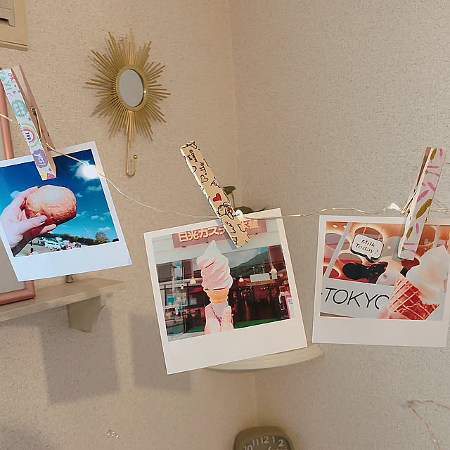 ウッドピンチ,フェアリーライト,DIY,YouTubeチャンネルあります,YouTubeリンクはプロフから,YouTubeやってます,ダイソー,100均,ディスプレイコーナー,雑貨,LEDライト,写真の飾り方,写真,マスキングテープ,On Walls,salut! mimiの部屋