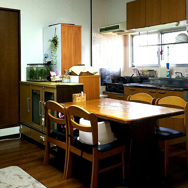 賃貸アパート,普通の部屋,棚で部屋を仕切る,金魚水槽,リメイクシート,棚の裏を板で目隠し,Kitchen mimimoの部屋