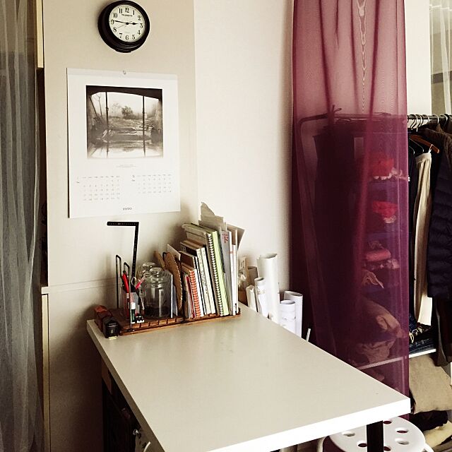 My Desk,一人暮らし,賃貸,カーテン,つっぱり棒,古道具,IKEA mimicaの部屋