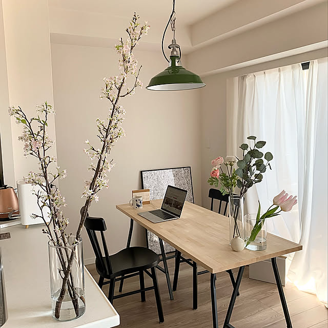 在宅ワークスペース,ダイニング,新生活,花のある暮らし,桜の枝,IKEA,My Desk machikoの部屋
