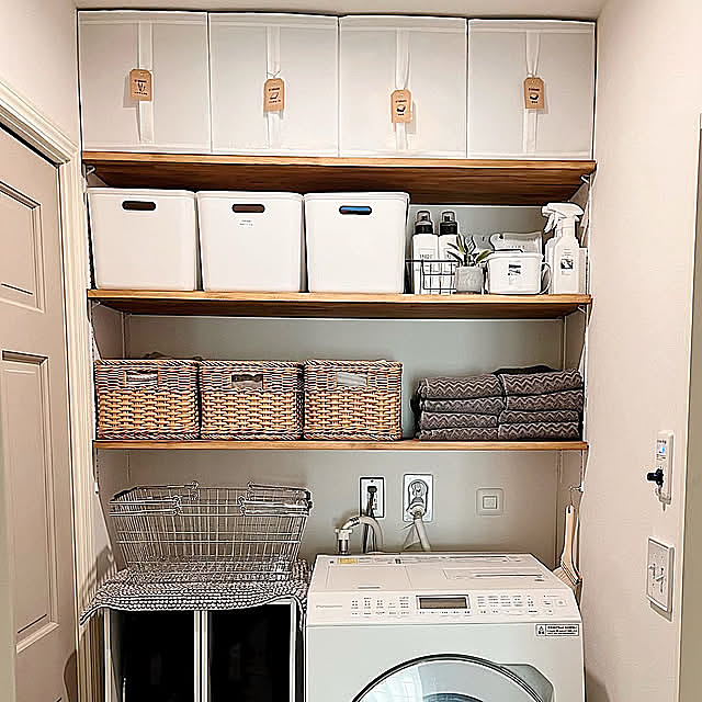 Bathroom,洗濯機上収納,収納,フォロワーさんに感謝♥,ダイソー,ナチュラル,IKEA,DIY,カフェ風,コメントお気遣いなく♡,フェイクグリーン,海外インテリアに憧れる,グレー higenekoの部屋