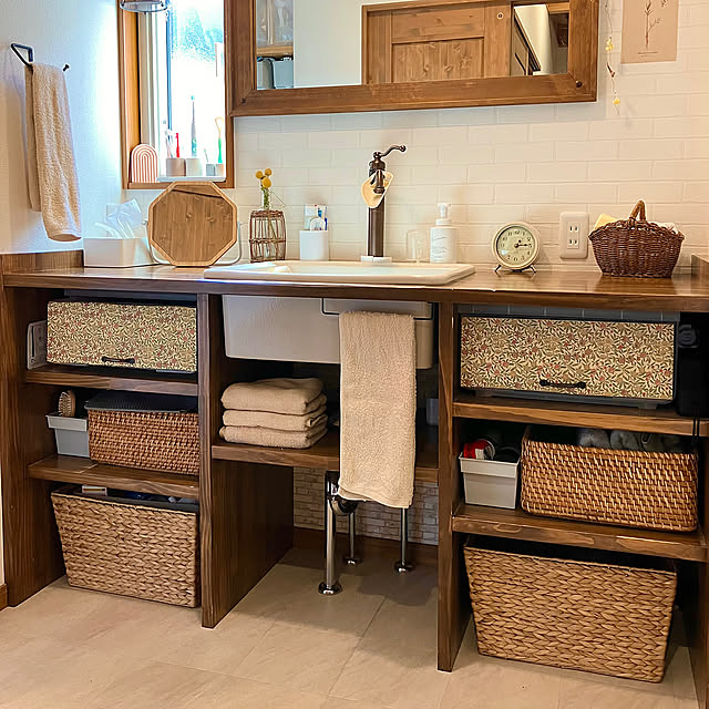 Bathroom,アイアンバーセリア,ウィリアム・モリス,造作棚,カントリー,無垢の木が好き,セリア nihiの部屋