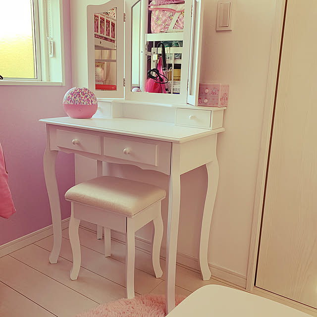 ドレッサー,子供部屋&キッズスペース,ピンク,JKの部屋♡,3畳しかないけど,アクセントクロス,Bedroom chanoko2027の部屋