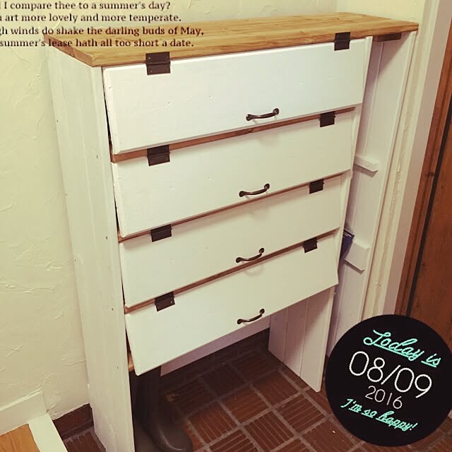 Entrance,ブライワックス・ラスティックパイン,靴箱,靴箱 DIY,DIY,リメイク,白が好き,セリア ayajiの部屋