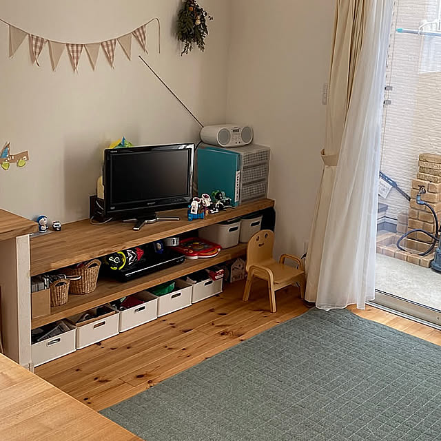造作テレビ台,インボックス,ニトリ,塗り壁風壁紙,三建,My Shelf mmaammiiの部屋