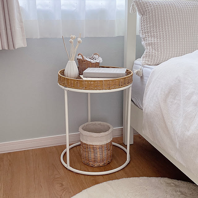 Bedroom,ルームクリップショッピング,かごが好き♡,ナチュラルインテリア,RCの出会いに感謝♡,白×茶色が好き,白×木が好き,かご・バスケット,サイドテーブル,イベント受賞,ナチュラルカラー kurinの部屋