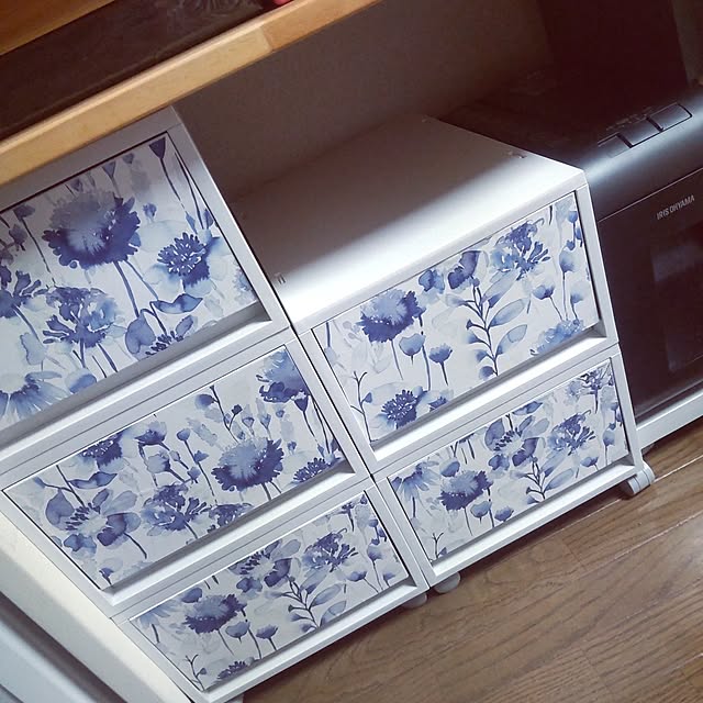 My Shelf,お気に入りの柄,1K,狭い家,狭い部屋,一人暮らし,無印良品,無印良品 収納,ポリプロピレンケース,無印良品　ポリプロピレン,bluebellgray,リメイクシート decodeCoc0の部屋