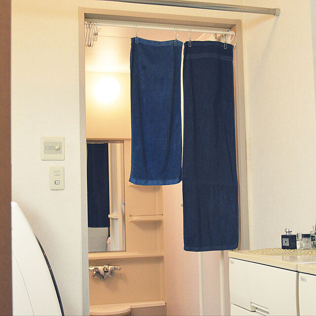 バスタオルは使わない派,ルーティーン,Bathroom,突っ張り棒,無印良品,100均,ひっかけるワイヤークリップ kuruMiの部屋