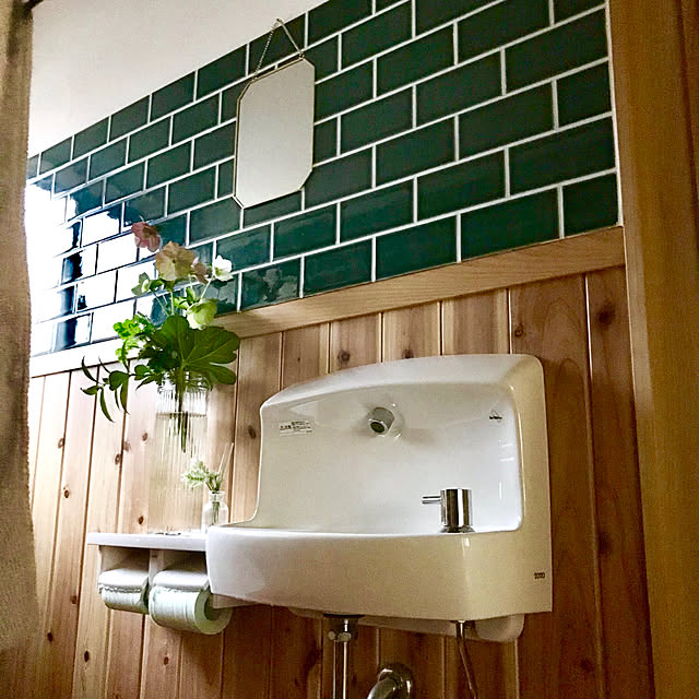 Bathroom,クリスマスローズ,レトロ調,漆喰,タイル,DIY,木の家,昭和ポンコツチーム,セルフ mamyuの部屋