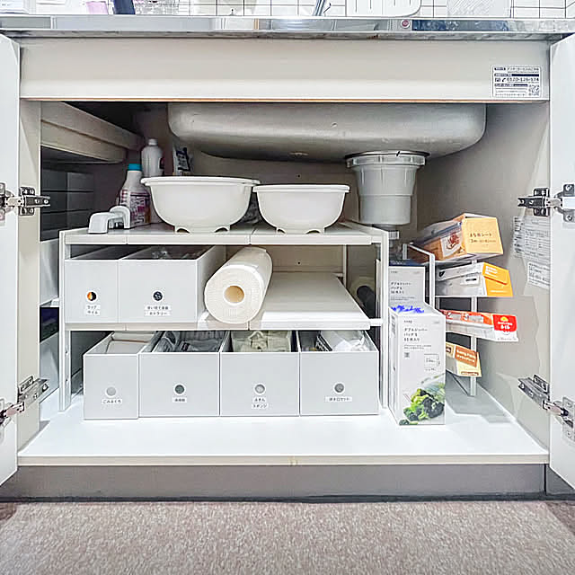Kitchen,ラップ収納,ラップホルダー,ポリプロピレンファイルボックス,無印良品,山崎実業,ダイソー,収納,セリア,シンプル,賃貸,キッチン収納,収納スペース,収納アイデア,築30年,楽家事,ニトリ,シンク下収納,シンク下の扉,ラベリング LUMIXの部屋